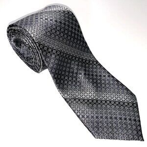 PRONTO UOMO COUTURE Frosted Silver Black Gray 100% SILK TIE Handmade Geometric